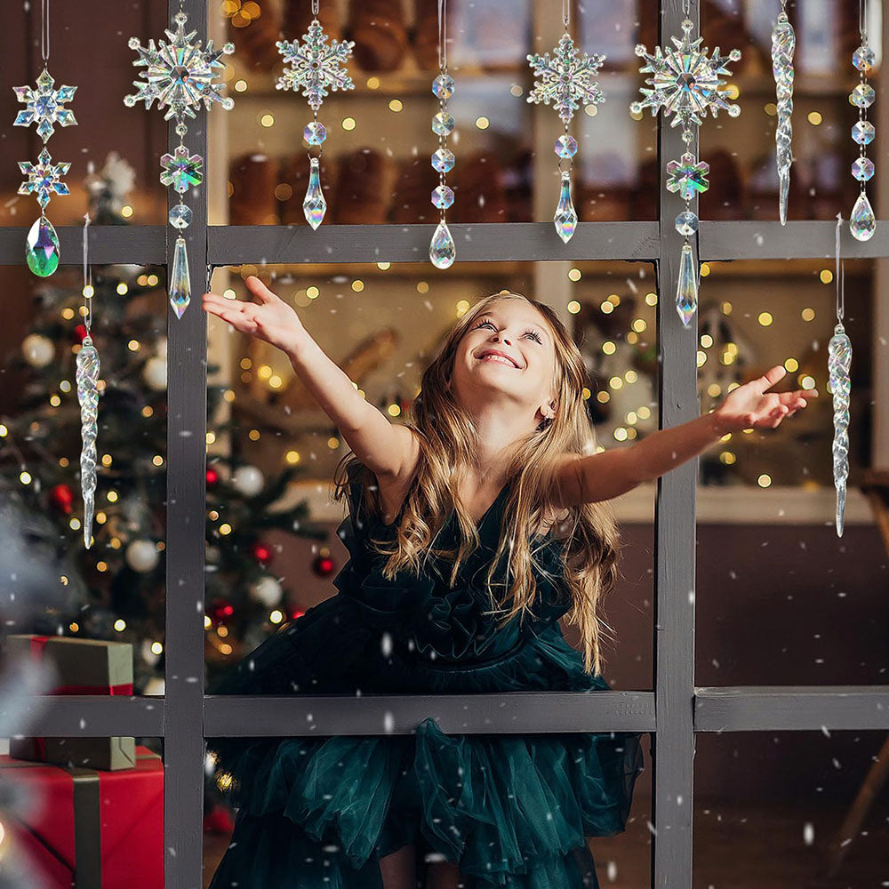 10 Stück Hängedekoration aus Acryl – Weihnachts-Schneeflocken und Eiszapfen, Langlebig und Bruchsicher für Festliche Dekoration 1