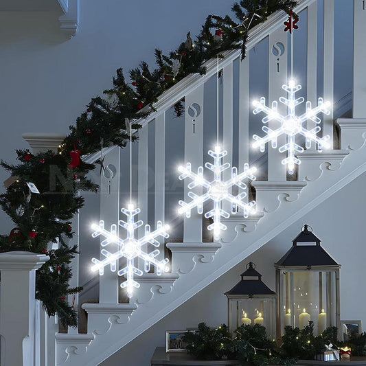 3er Set LED Schneeflocken Fensterlichter mit Saugnapf – Weihnachtsfensterlichter für festliche Dekoration 0