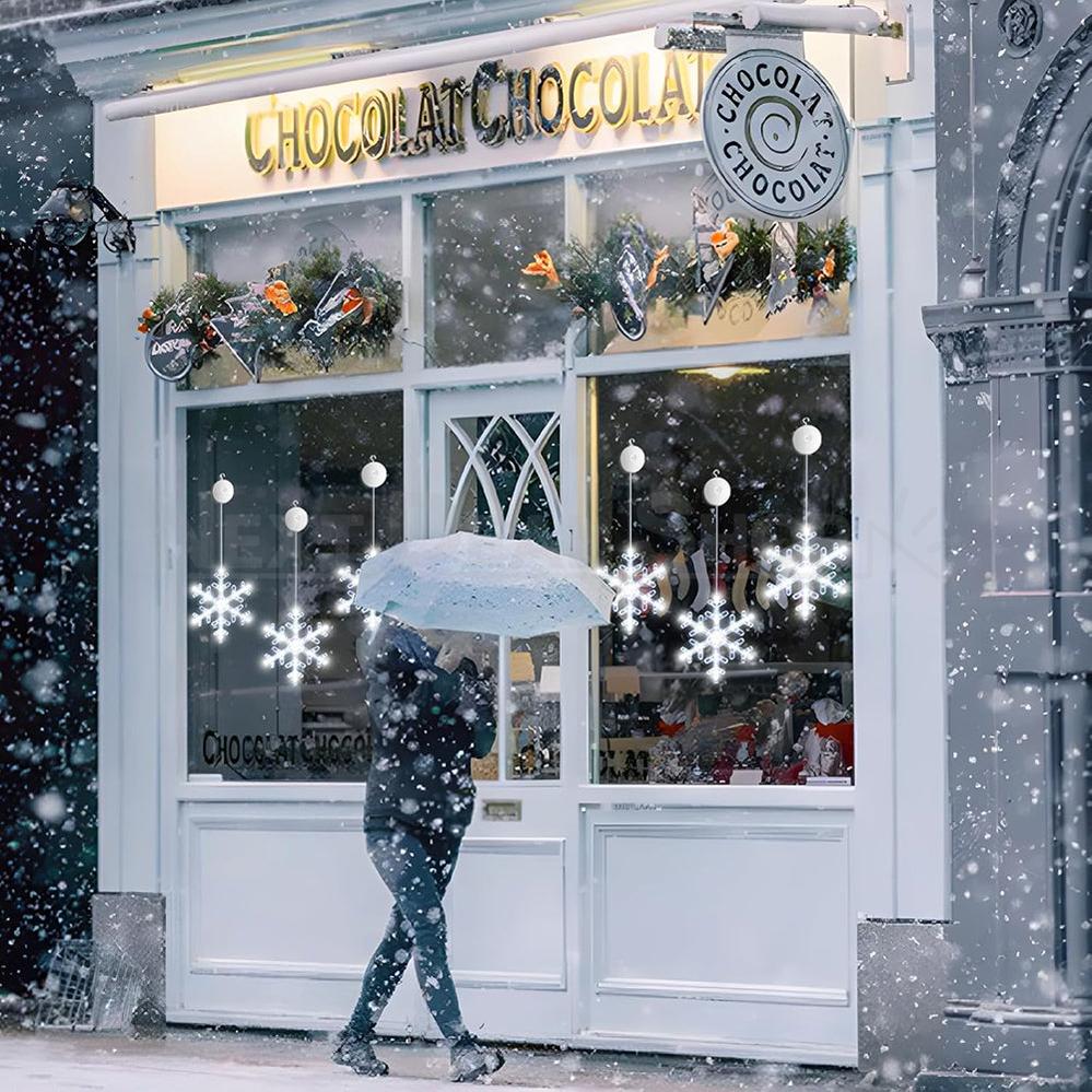 3er Set LED Schneeflocken Fensterlichter mit Saugnapf – Weihnachtsfensterlichter für festliche Dekoration 3