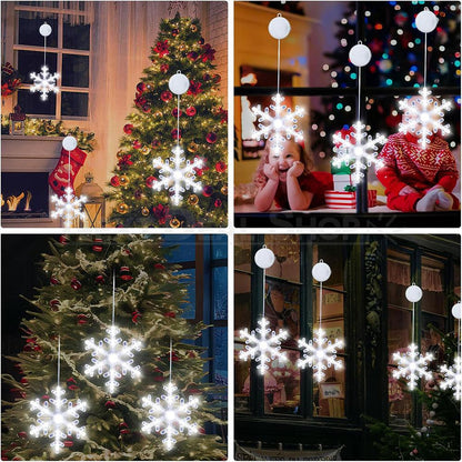 3er Set LED Schneeflocken Fensterlichter mit Saugnapf – Weihnachtsfensterlichter für festliche Dekoration 4