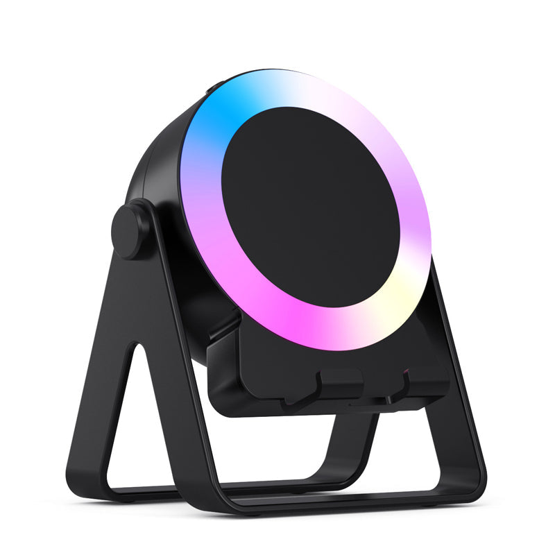 4-in-1 Kabelloser Induktionslautsprecher mit Telefonhalter und Nachtlicht – Schwarz 0