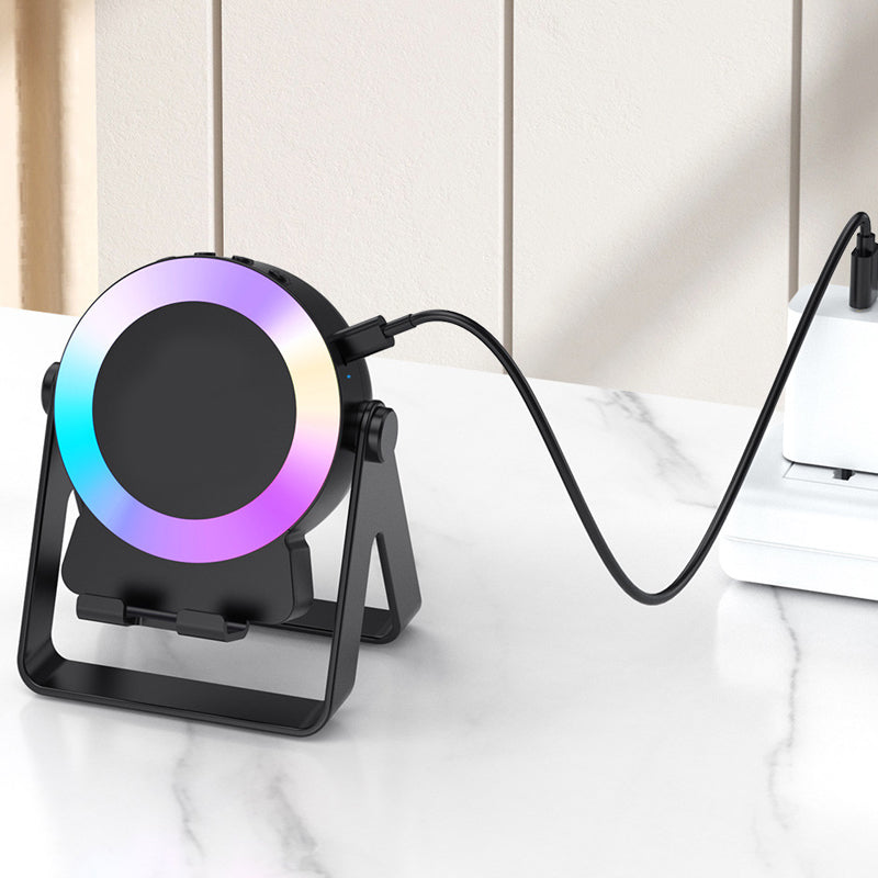 4-in-1 Kabelloser Induktionslautsprecher mit Telefonhalter und Nachtlicht – Schwarz 4