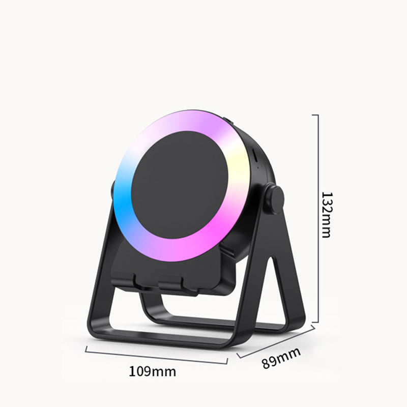 4-in-1 Kabelloser Induktionslautsprecher mit Telefonhalter und Nachtlicht – Schwarz 7