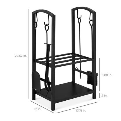 5-teiliges Brennholz-Werkzeugset mit Haken, Besen, Schaufel und Zange – Praktisches Regal für Innen- und Außenbereich 6