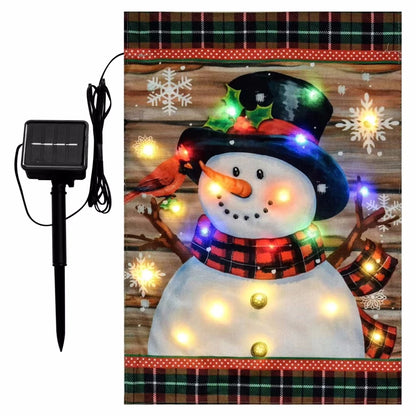Doppelseitige Solar-LED-Gartenflagge Schneemann 30,5 x 45,7 cm – Automatische Beleuchtung in 8 Modi für Weihnachtsdekoration 1