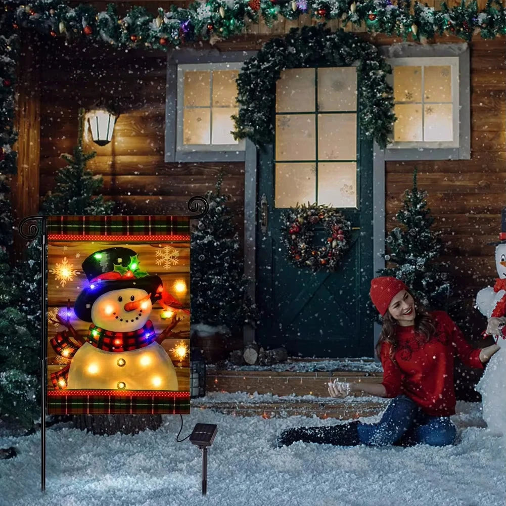 Doppelseitige Solar-LED-Gartenflagge Schneemann 30,5 x 45,7 cm – Automatische Beleuchtung in 8 Modi für Weihnachtsdekoration 2