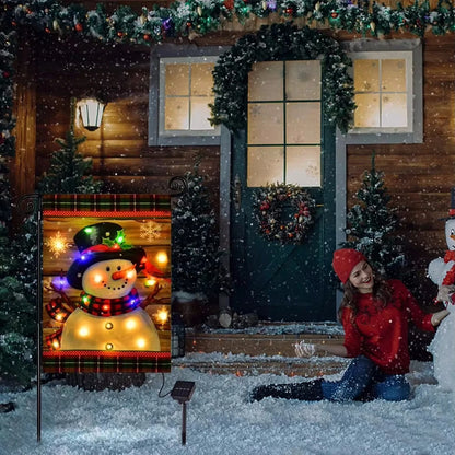 Doppelseitige Solar-LED-Gartenflagge Schneemann 30,5 x 45,7 cm – Automatische Beleuchtung in 8 Modi für Weihnachtsdekoration 2