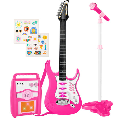 E-Gitarren Spielset für Kinder mit Mikrofon und Verstärker – 6 Demosongs, AUX-Anschluss, Kindgerechtes Design, 60 cm Gitarre 0