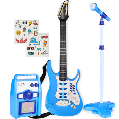 E-Gitarren Spielset für Kinder mit Mikrofon und Verstärker – 6 Demosongs, AUX-Anschluss, Kindgerechtes Design, 60 cm Gitarre 11