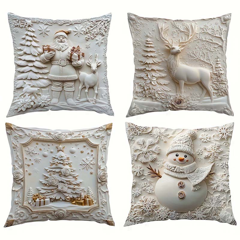 Elegante Weihnachtskissenbezüge Set – 4 Designs 40x40 cm für festliche Deko und Komfort 0