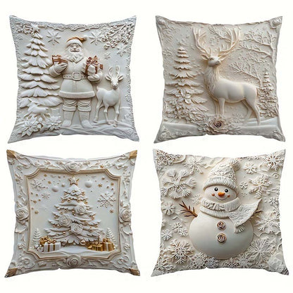 Elegante Weihnachtskissenbezüge Set – 4 Designs 40x40 cm für festliche Deko und Komfort 0
