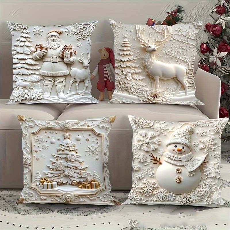 Elegante Weihnachtskissenbezüge Set – 4 Designs 40x40 cm für festliche Deko und Komfort 1