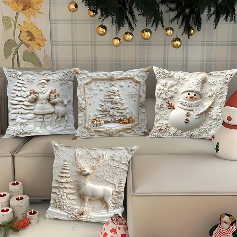 Elegante Weihnachtskissenbezüge Set – 4 Designs 40x40 cm für festliche Deko und Komfort 2
