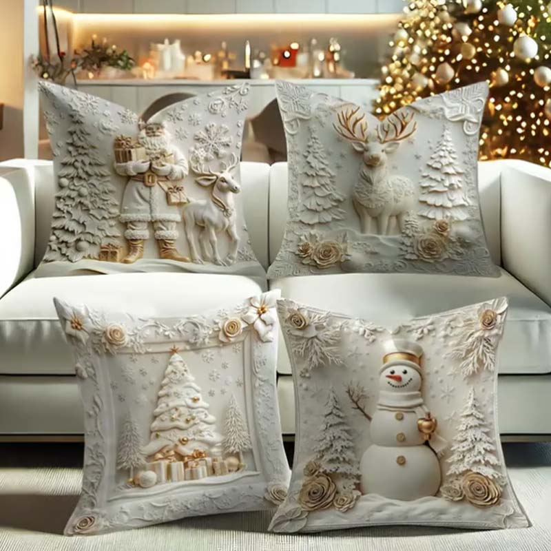 Elegante Weihnachtskissenbezüge Set – 4 Designs 40x40 cm für festliche Deko und Komfort 5