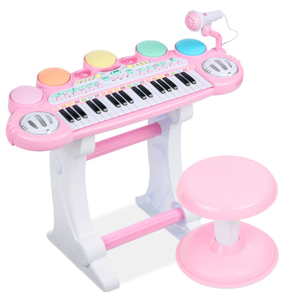Elektrisches Kinder-Keyboard mit 37 Tasten, Mikrofon und interaktiven Klängen – Inkl. Hocker und Lichter für kreatives Musizieren 7