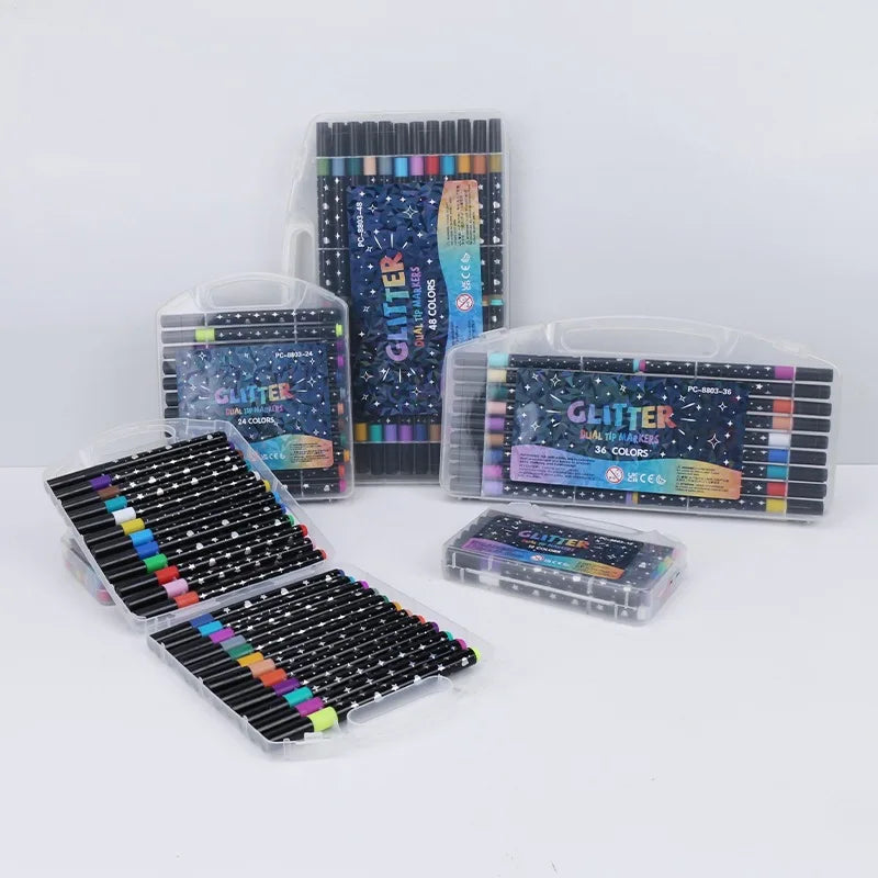 Glitzer-Kunstmarker mit Doppelter Pinselspitze – 24/48/72/96 Farben für DIY-Projekte und Karten 6