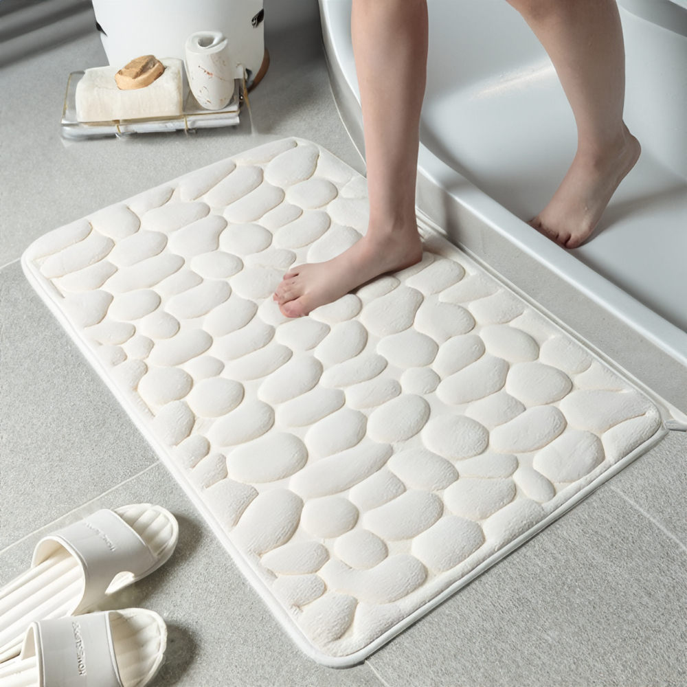 Rutschfeste Duschmatte aus Flanell – 60x40 cm, Beige, Waschmaschinenfest